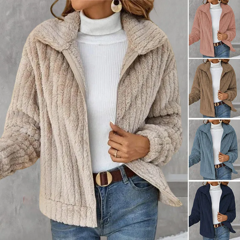 Gekürzter Plüsch-Cardigan mit Revers