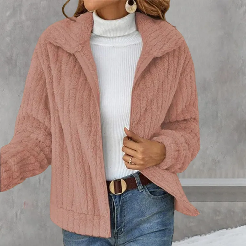Gekürzter Plüsch-Cardigan mit Revers