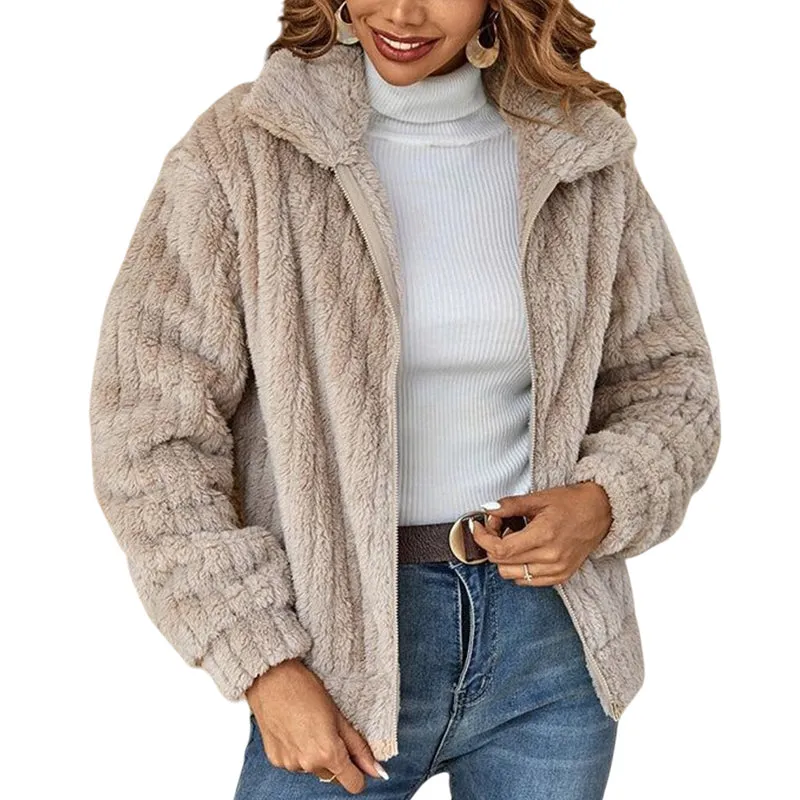 Gekürzter Plüsch-Cardigan mit Revers