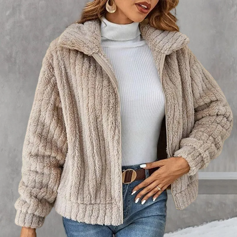 Gekürzter Plüsch-Cardigan mit Revers