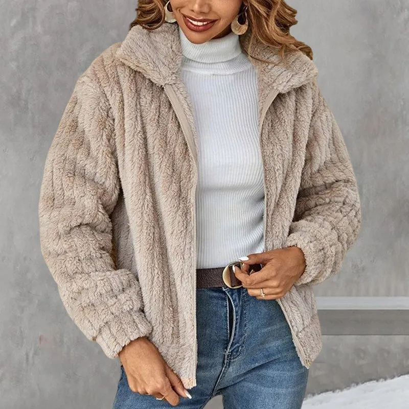 Gekürzter Plüsch-Cardigan mit Revers