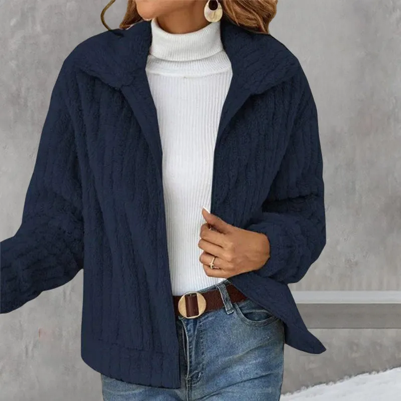 Gekürzter Plüsch-Cardigan mit Revers
