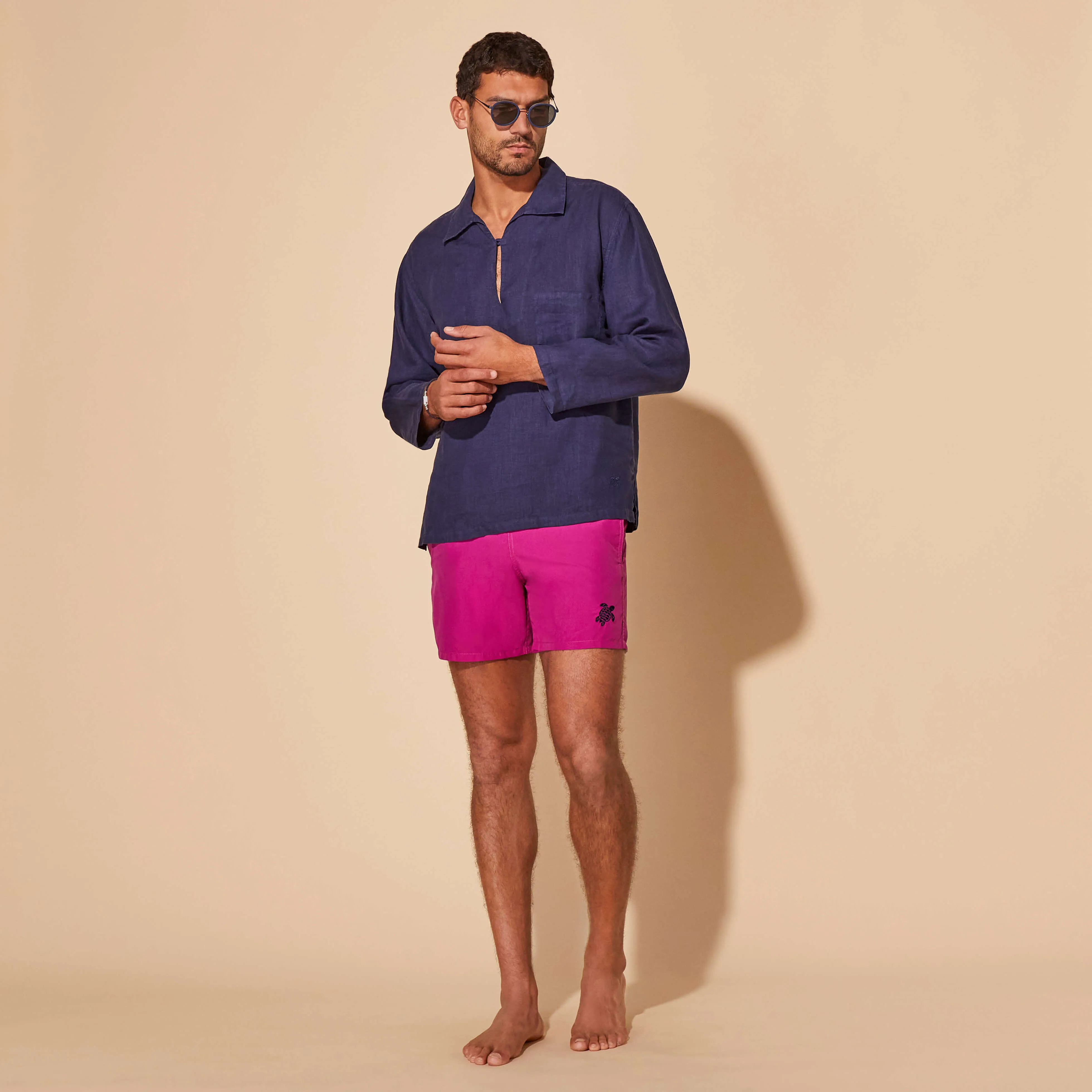 Zweifarbige Solid Bicolore Badeshorts für Herren